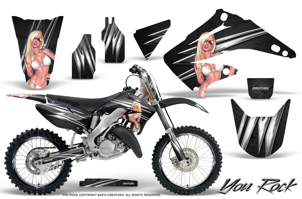 Honda CR125 CR250 02-10 Graphics Kit You Rock Black NP Rims